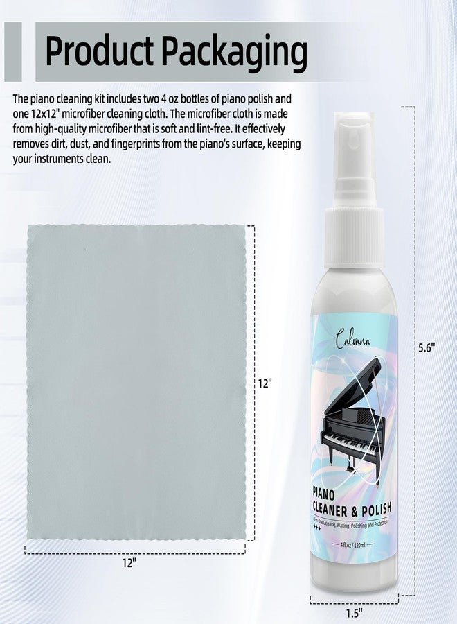 Calvana (2-Pack) 2-in-1 Piano Cleaner and Polish Kit, Includes 12x12 Microfiber Cleaning Cloth, Piano Accessories for Most Piano Surfaces, Grand Piano, Digital Piano, Baby Grand Piano, Violin, 4 OZ×2 - Image 2